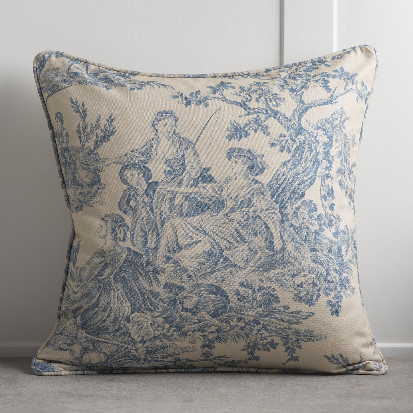 Maison d' Hermine Decorative Pillow Covers 18 x 18 inch Square 100% Cotton Toile Throw Pillow Covers with Invisible Zipper for Living Room Couch Chair Sofas Gifts for Mothers Day - The Miller - Blue