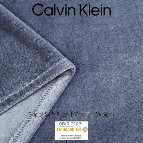 Calvin Klein - Queen Blanket, Soft Plush Bedding, Medium Weight Bed Blanket (Slate Blue, Queen)