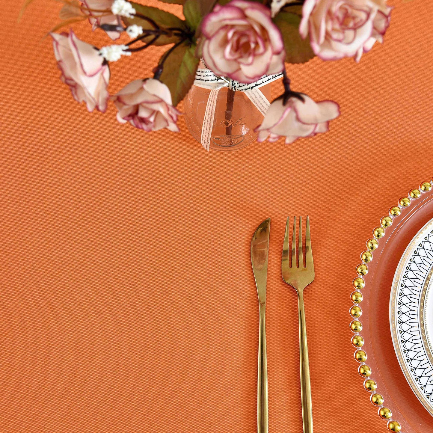 KAIPHO Orange Round Tablecloth Waterproof Stain Resistant Wrinkle Free Table Cloth 210GSM Polyester Washable Wipeable Table Cover for Party, Banquet, Wedding, Indoor and Outdoor use (70 inch, Circle)