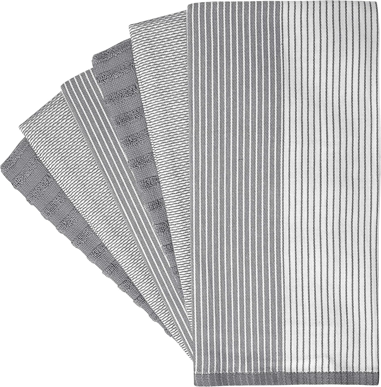 Premium Kitchen Towels - Highly Absorbent Cotton Dish Towels | 20”x28”, 6 Pack | Gray with Hanging Loop