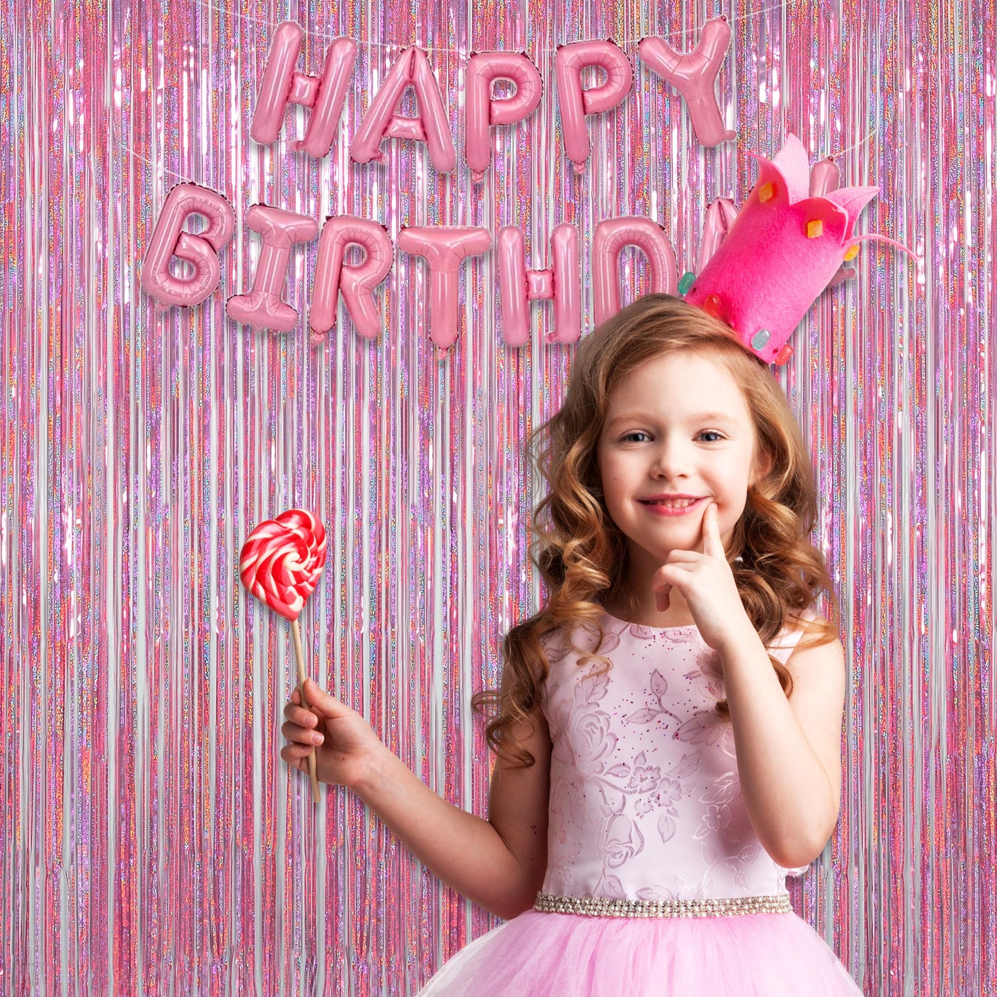 Melsan Pink Tinsel Curtains Backdrop, 3.2 ft x 8.2 ft Sparkle Metallic Foil Curtains for Mothers Princess Birthday Party Photo Background Decoration, 2 Pack