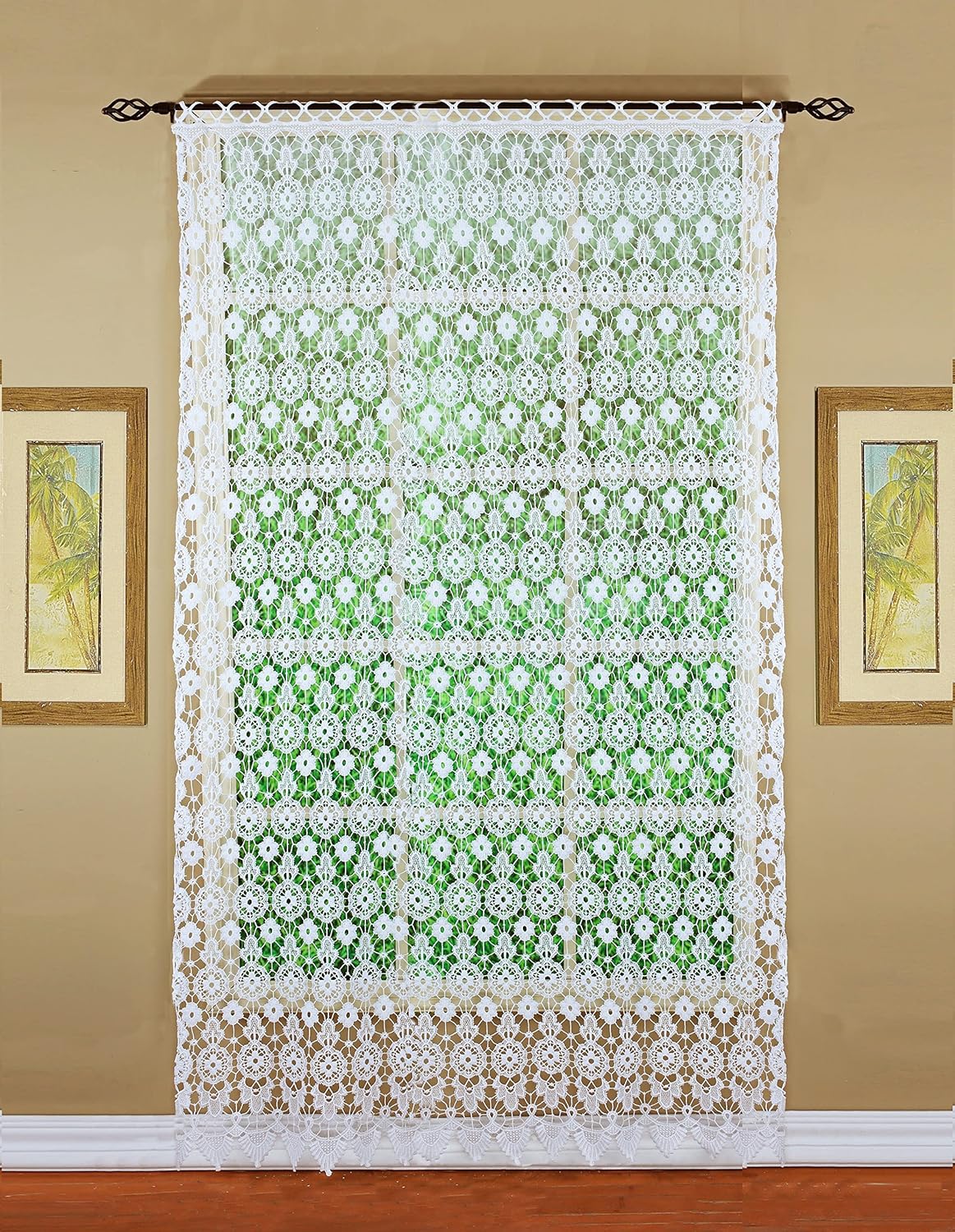 Today's Curtain Medallion Macramé Panel 72",White,48W x 72L