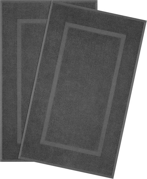 Cotton Paradise 100% Cotton Bath Mats - Soft, Absorbent, Quick-Dry | Set of 2, Dark Gray, 20x34 Inches