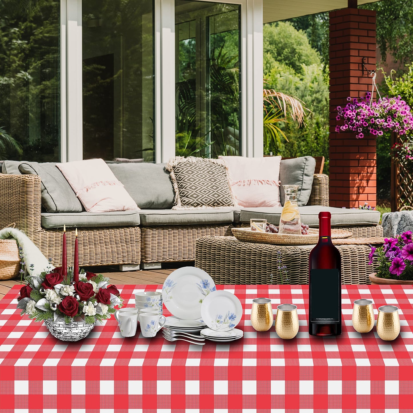 Childom 3 Pack Red and White Checkered Tablecloth 54"x108" Mothers Day Tablecloths for Rectangle,Disposable Plastic Table Cover for Wedding Home Birthday Picnic Buffet Pizza Party Racing Car Decor