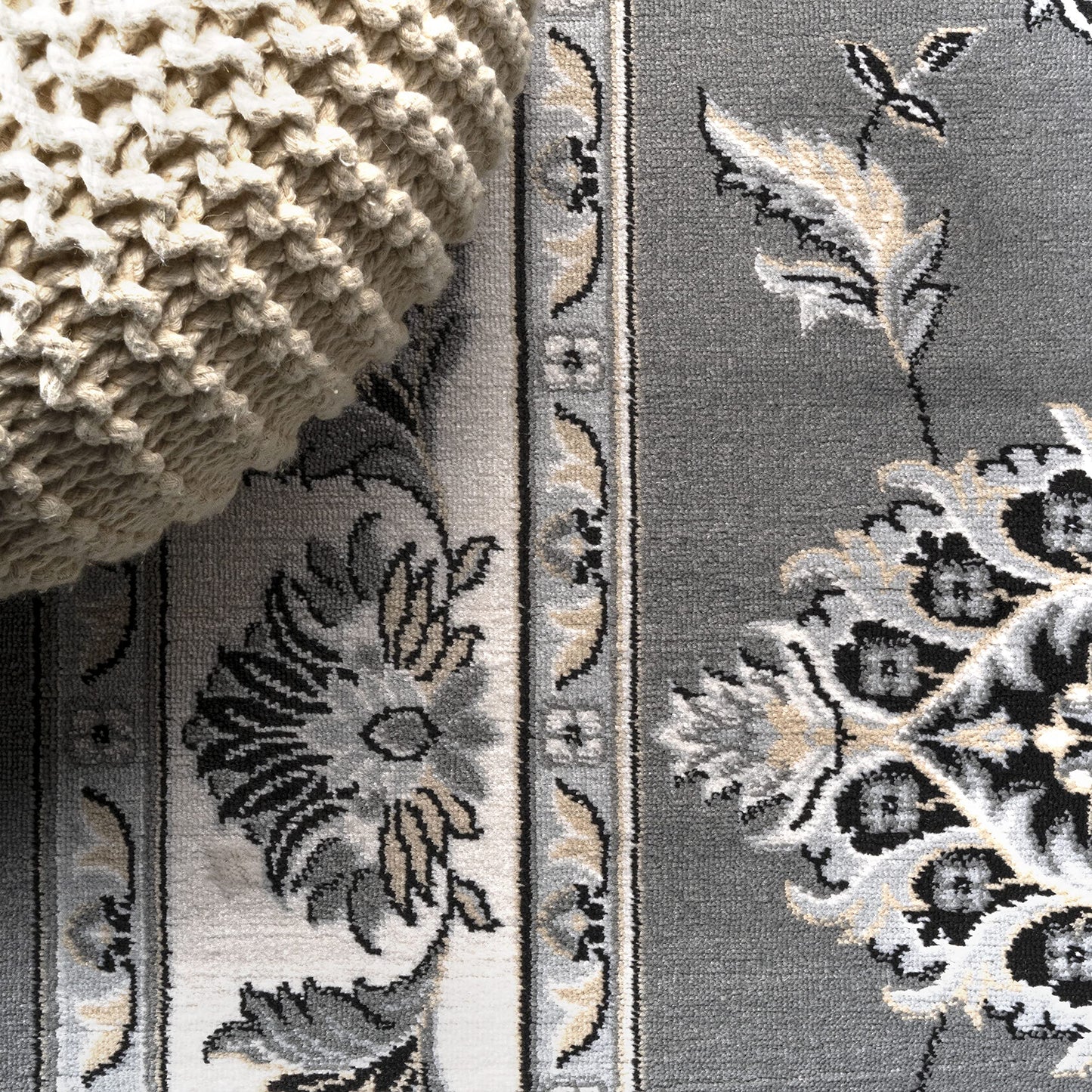 JONATHAN Y MDP505B-5 Cherie French Cottage Indoor Area-Rug, Vintage, Bohemian, Transitional Easy-Cleaning,Bedroom,Kitchen,Living Room,Non Shedding, Gray/Cream, 5 X 8