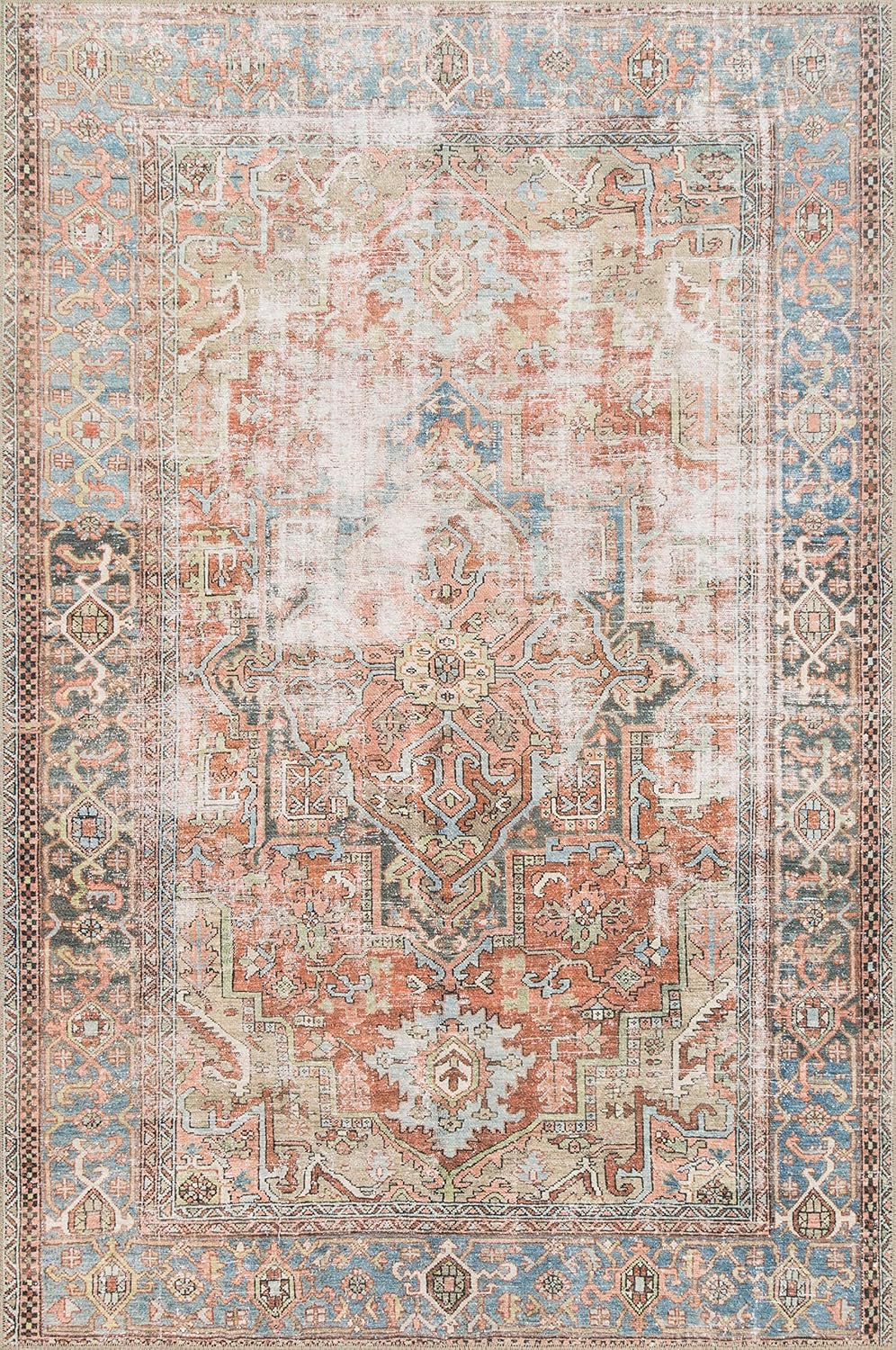 Loloi Loren Collection Area Rug - Terracotta/Sky Design | 7'6" x 9'6" Size for Stylish Spaces