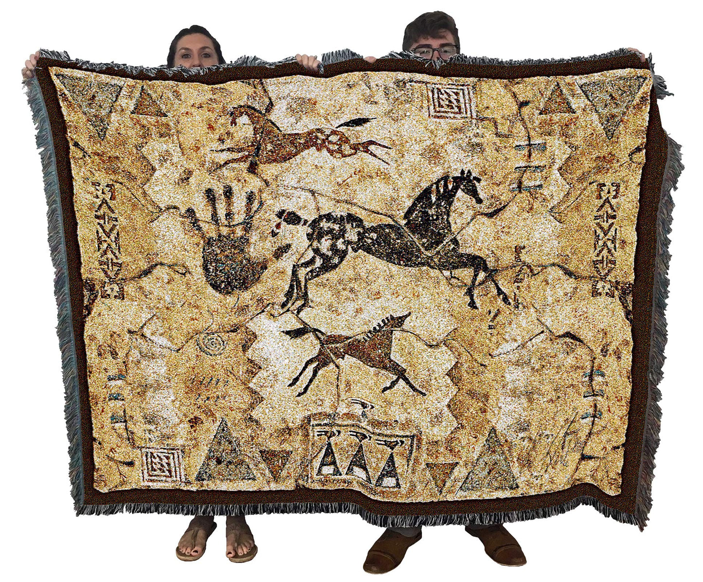 Pure Country Weavers Tlalocs Tribe Blanket by Cecilia Henle - Southwest Cave Rock Art - Gift Tapestry Throw Woven from Cotton - Made in The USA (72x54)