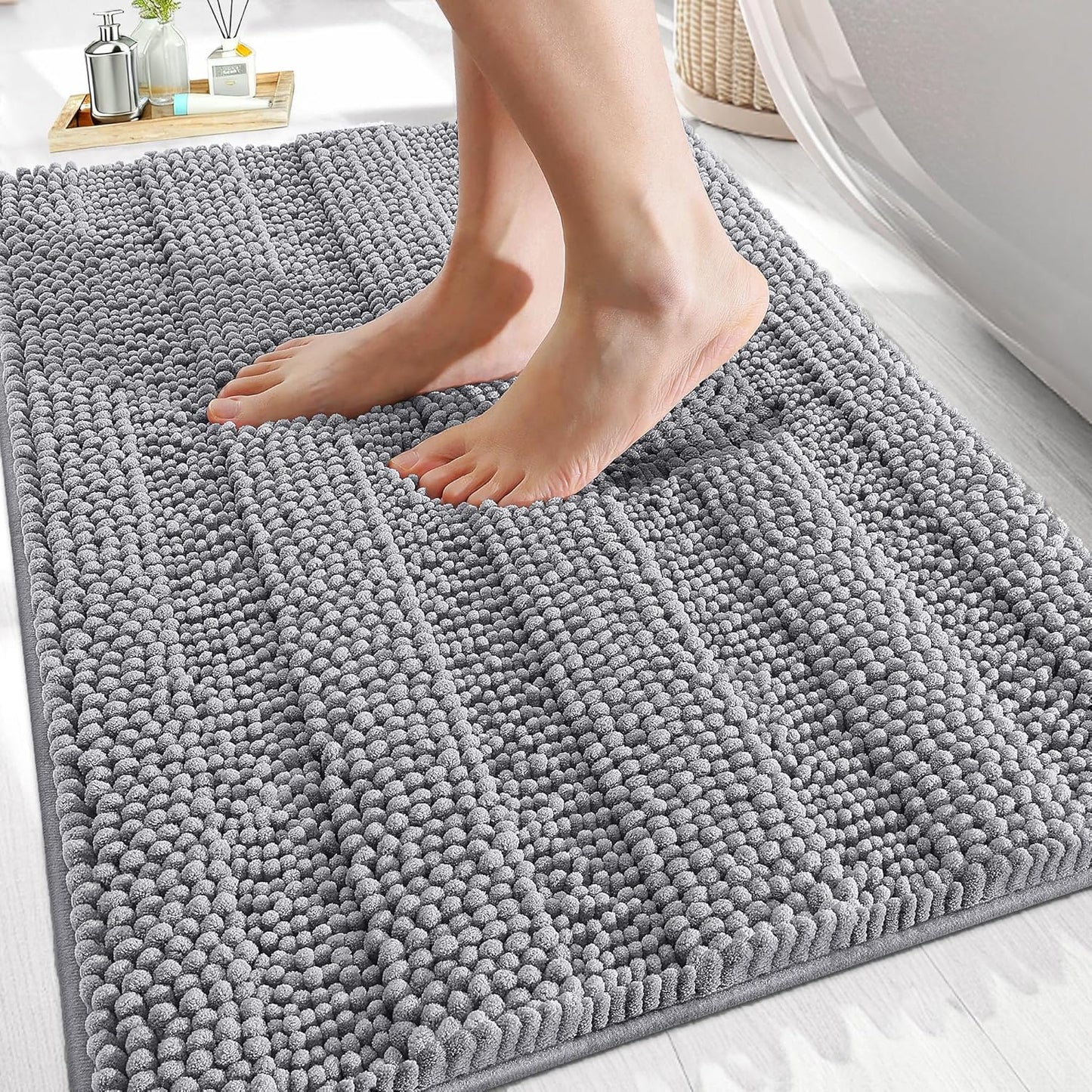 OLANLY Thick Bathroom Rugs - Extra Soft Chenille Bath Mats | 30x20, Grey, Absorbent & Machine Washable