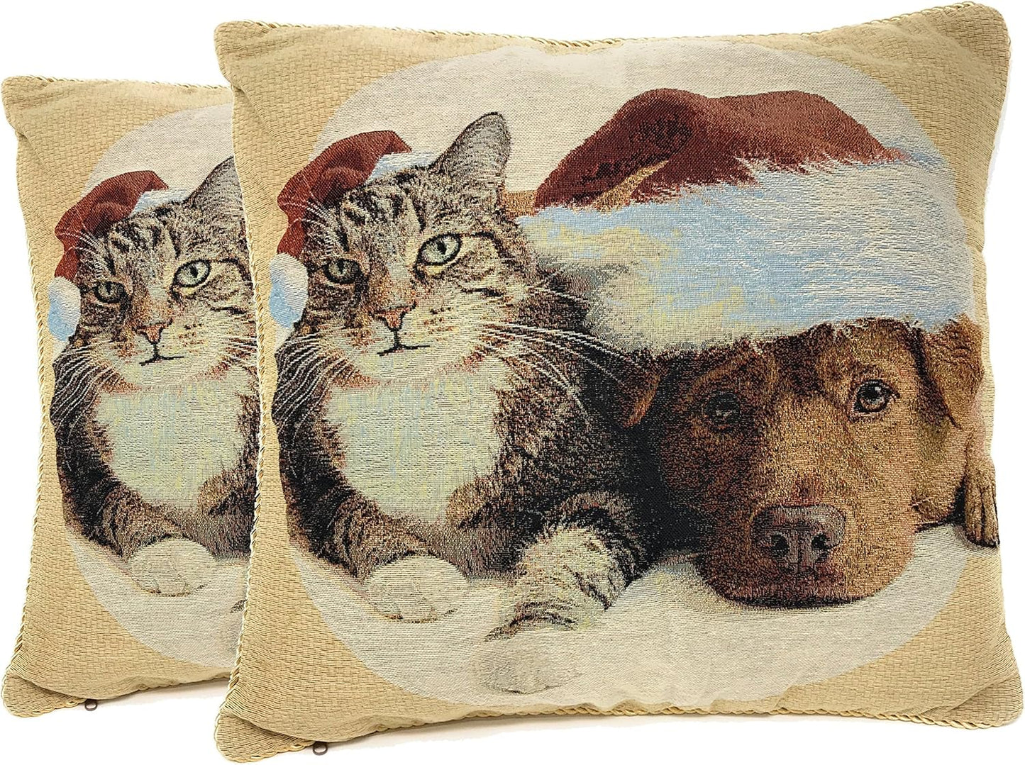 Christmas Cat & Dog Throw Pillow Covers - 2 Piece Holiday Cushion Set