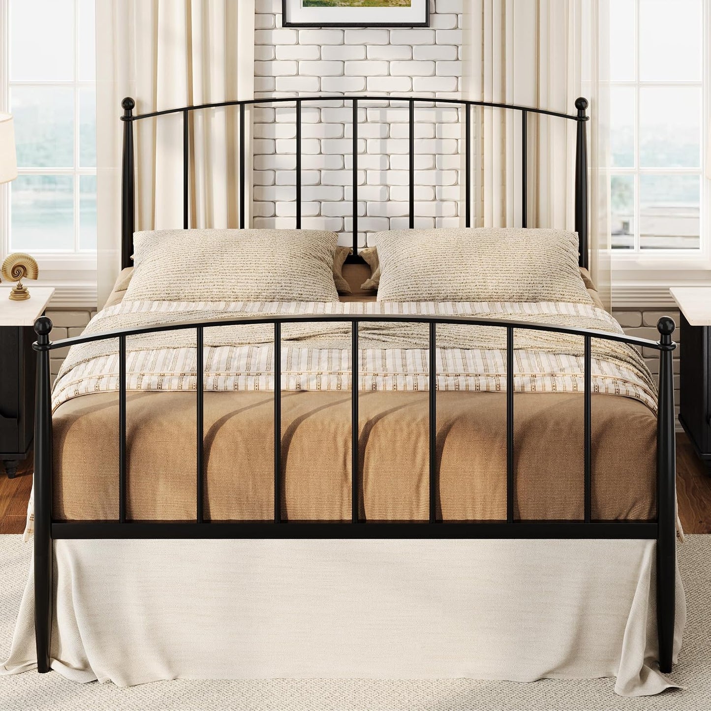 SHA CERLIN Queen Bed Frame - Victorian Style Metal Platform Bed with Iron Headboard & Footboard, Black
