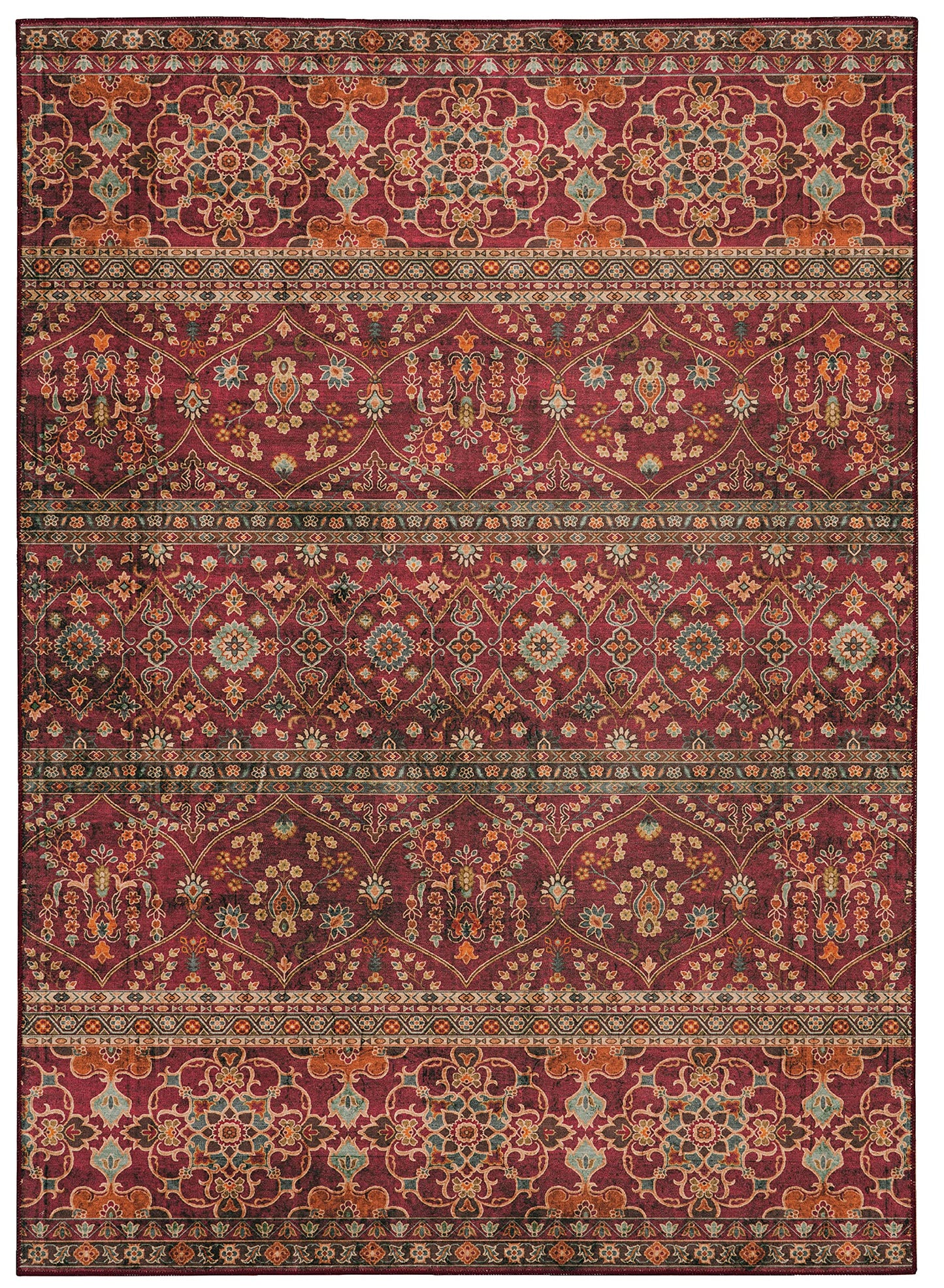 Linon Home Decor Products The Anywhere Washable Rug Yarit Garnet & Ivory 3' X 5' Accent Rug