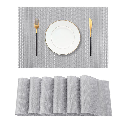 Leetaltree Lunar Grey Placemats Set of 6 - Heat Resistant Non-Slip Place mats for Dining Table, Washable Durable PVC Vinyl Woven Table Mats（Lunar Grey, 6）