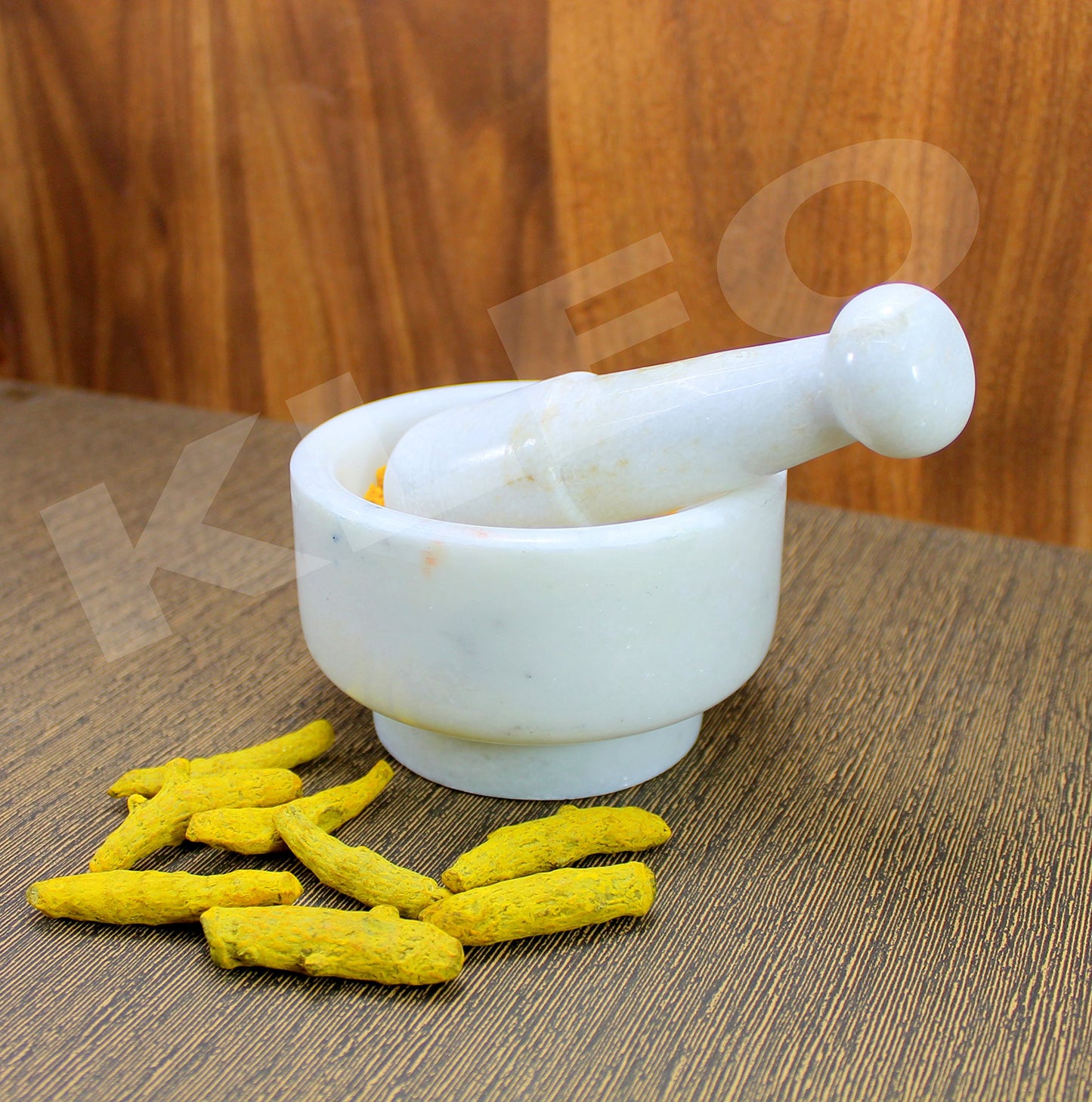 KLEO 5” Natural Stone Mortar and Pestle Set – Heavy Duty Spice & Herb Grinder, Guacamole Masher,Non-Porous, Odor Resistant – Garlic Crusher, Seed Grinder, Kitchen Tools(White)