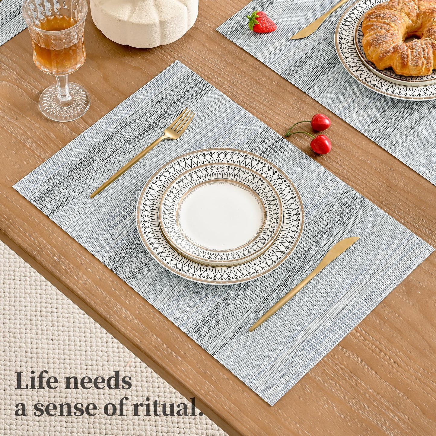 Leetaltree LightSteel Blue Placemats Set of 12 - Heat Resistant Non-Slip Place mats for Dining Table, Washable Durable PVC Vinyl Woven Table Mats（LightSteel Blue, 12）