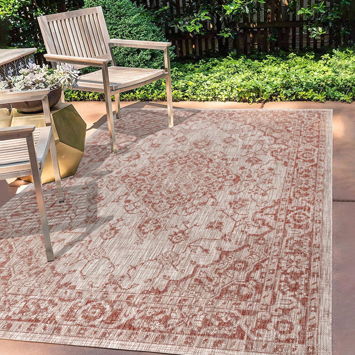 JONATHAN Y SMB102A-5 Rozetta Boho Medallion Textured Weave Indoor Outdoor Area -Rug Coastal Bohemian Rustic Glam Easy -Cleaning Bedroom Kitchen Backyard Patio Non Shedding, 5 X 8, Red/Taupe