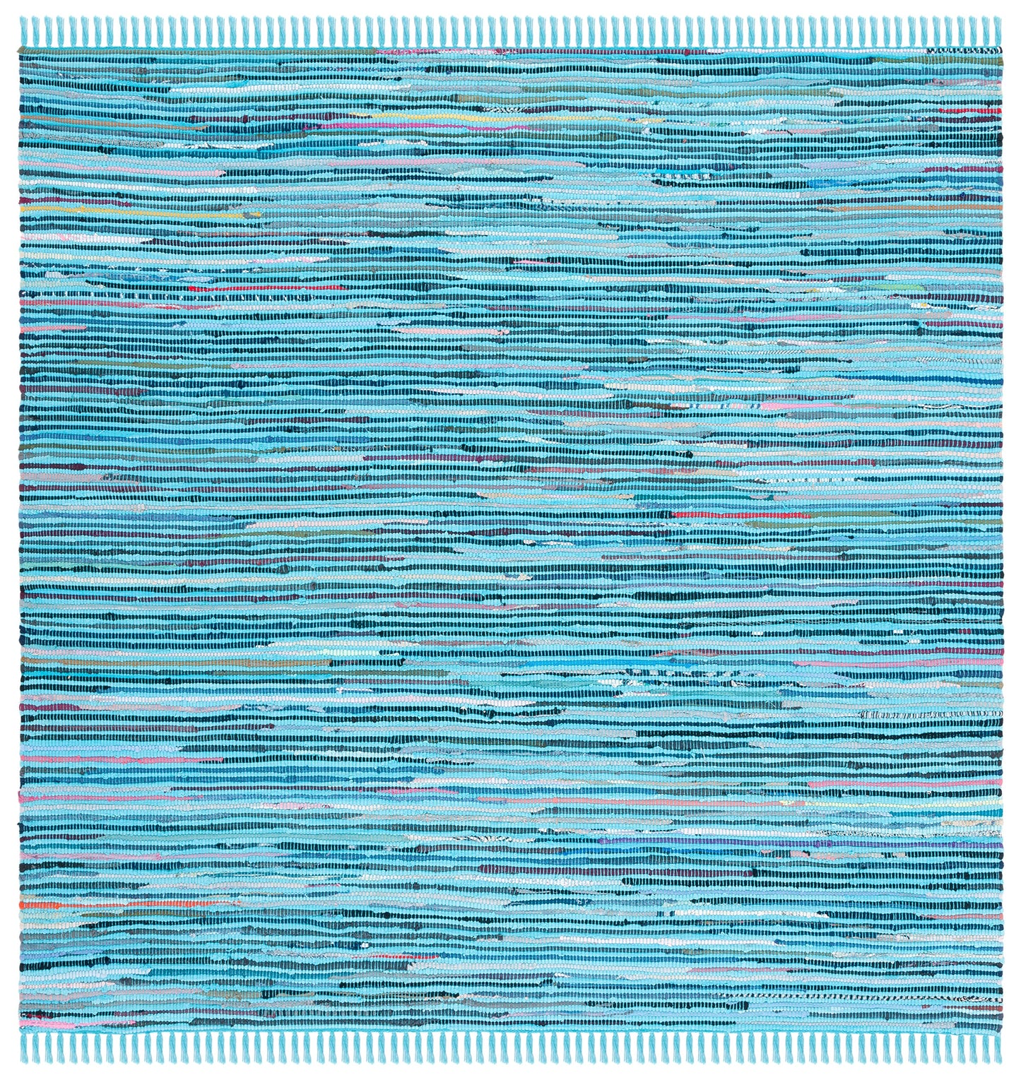 SAFAVIEH Rag Rug Collection 6' Square Turquoise / Multi RAR125C Handmade Boho Stripe Cotton Area Rug