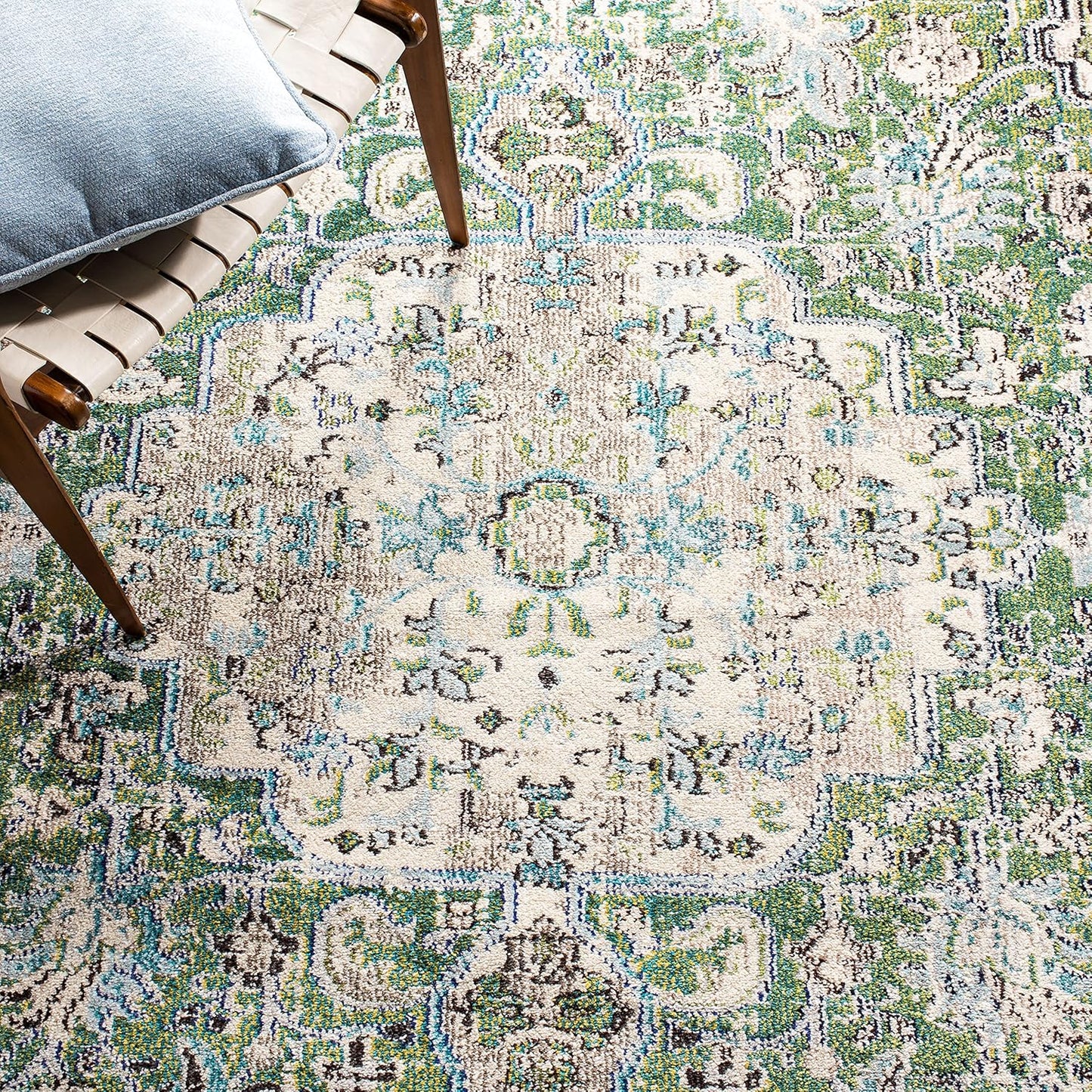 SAFAVIEH Madison Collection Runner Rug - 2'2" x 14', Green & Turquoise, Boho Chic Medallion Distressed Design, Non-Shedding & Easy Care, Ideal for High Traffic Areas in Living Room, Bedroom (MAD447Y)