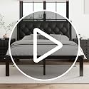 Einhomn Twin Metal Bed Frame with Faux Leather Headboard - Black, 12" Underbed Storage, No Box Spring Needed