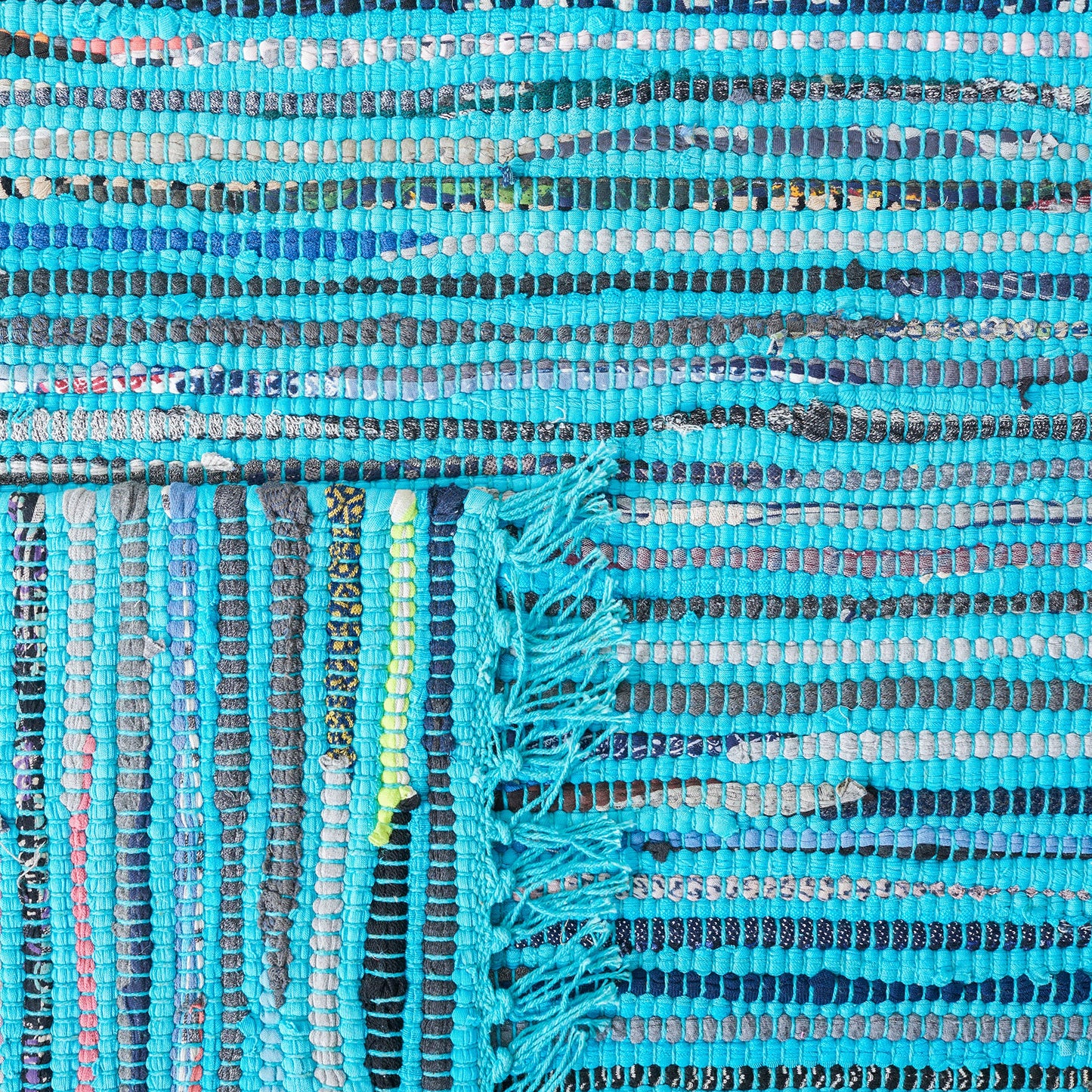 SAFAVIEH Rag Rug Collection 6' Square Turquoise / Multi RAR125C Handmade Boho Stripe Cotton Area Rug